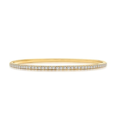 Prong Set Bangle Bracelet with Simulated Round Brilliant Diamonds by Diamond Essence set in 14K Solid Yellow Gold