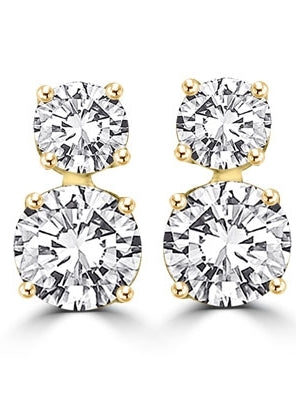 Two stone round diamond solid gold earrings