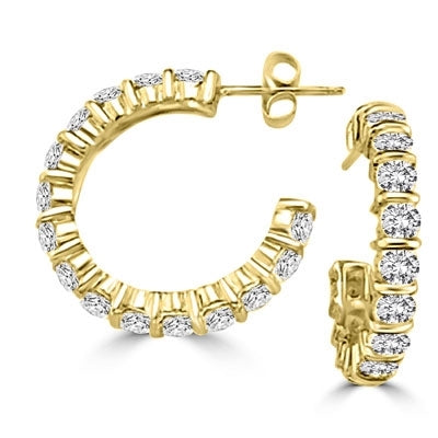 C' style round stones & solid gold bar earrings