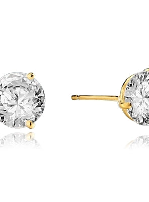 Pair of Studs in three prongs Martini Setting, Round Diamond Essence in each stud. 6.0 Cts T.W. set in 14K Solid Yellow Gold.