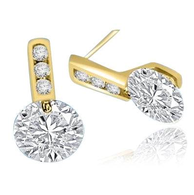 Tension set round stones solid gold earrings