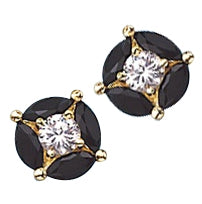 14K Gold black onyx & round stone earrings.