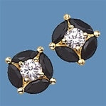 14K Gold black onyx & round stone earrings.