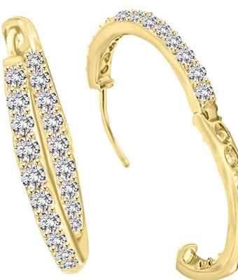 Round cut stones & melee in gold hoop earrings
