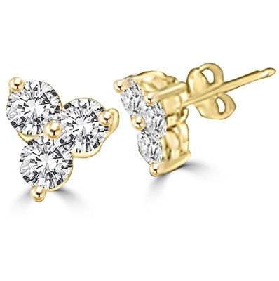 Diamond Essence three round brilliant stones, set in floral setting of 14K Solid Gold, 0.50 ct. each, 3.0 ct.t.w.