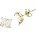Radiant Emerald cut Diamond Essence studs cradled in 14K Solid Yellow Gold, 3.0 cts. t.w.