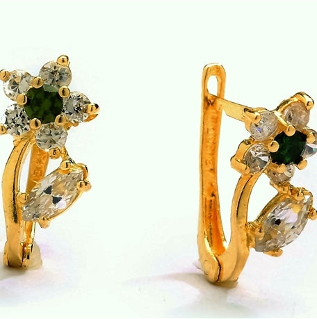 Diamond Essence Delicate Flower Leaf Design Earrings with Round and Marquise Melee, 1.50 Cts.T.W. in 14K Solid Yellow Gold.