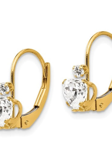 Leverback Gold Earrings with Heart and Round Stone