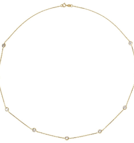 Diamond Essence Nine Station Necklace With Round Brilliant Bezel-set Stones,
2.25 Cts.T.W. in 14K Solid Yellow Gold.
