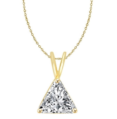 Diamond Essence Pendant with Triangle Stone. 1.0 Cts. T.W. set in 14K Solid Yellow Gold.