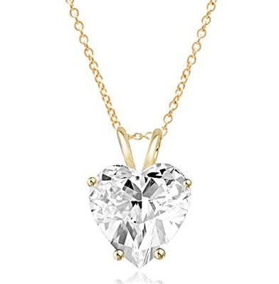 One carat heart-cut Diamond Essence stone set in 14K Solid Gold four prongs. (Also available in 14K Gold Vermeil, Item#VPD1763). Choice of 2,3 and 4 carat available.