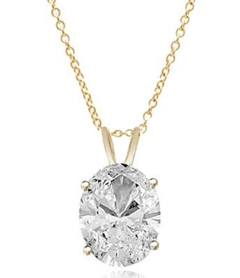Solitaire Pendant with Oval Cut Diamond Essence in 14K Solid Gold. Choice of 1, 2 and 3 carat available.
Free Vermeil Chain Included.
