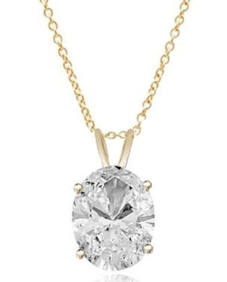 Solitaire Pendant with Oval Cut Diamond Essence in 14K Solid Gold. Choice of 1, 2 and 3 carat available.
Free Vermeil Chain Included.