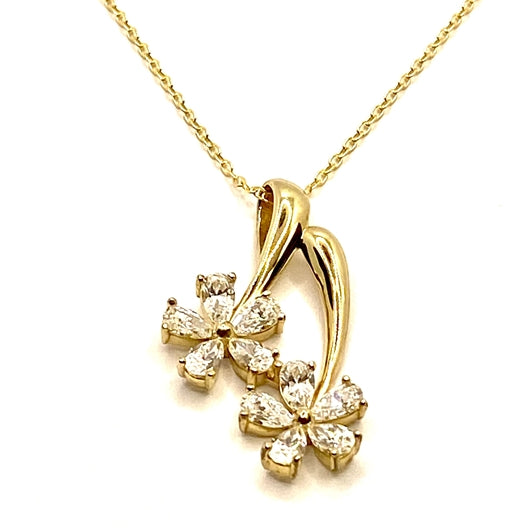Pendant-solid gold,2 flower slide,10 pear shape stone