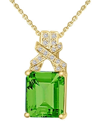 Solid gold pendant-emerald cut & twist round stone