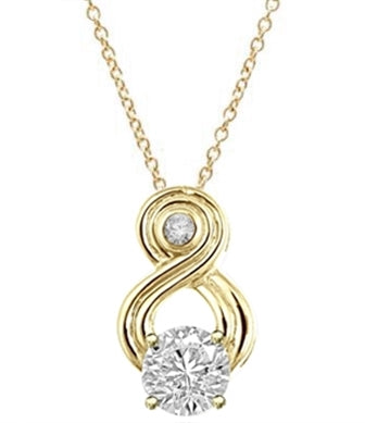 Intriguing and exotic pendant with 2 carat Diamond Essence round brilliant masterpiece in 14K Solid Gold.