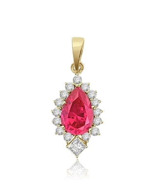3ct pear cut ruby princess diamond pendant in yellow gold