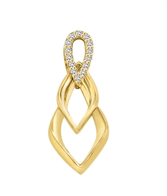 Tear Drop Pendant with Diamond Essence Triple Twist. 0.75 Cts. T.W. In 14k Solid Yellow Gold.
