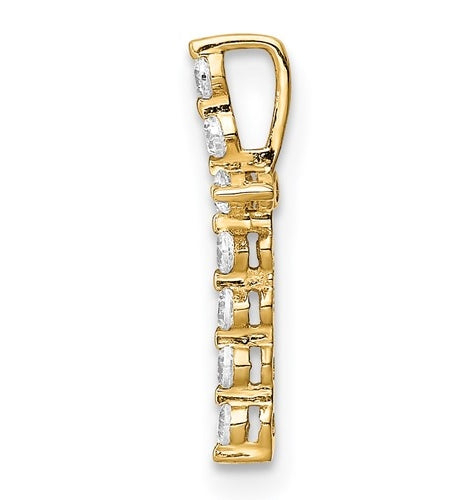 Prong Set Delicate Cross Pendant with Diamond Essence Round Stones Set in 14K Solid Yellow Gold