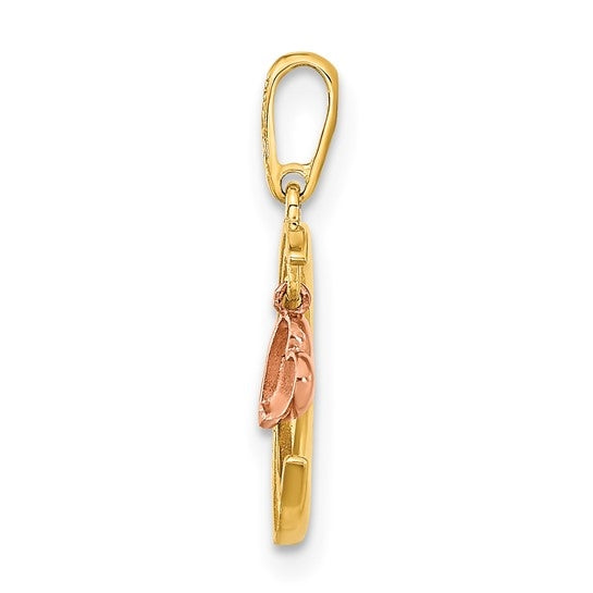 Tension Set Diamond Essence Round Melee in 14K Two Tone Heart and Moon Pendant