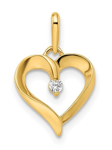 Beautiful Heart Pendant With Prong Set Round Diamond Essence Stone Set In 14K Yellow Gold