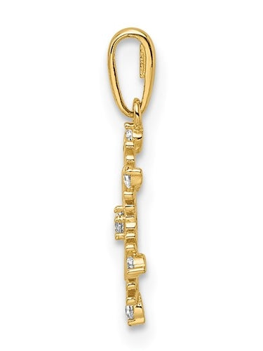 Beautiful Snow flake pendant with Round Brilliant Diamond Essence stones in prong setting. 0.50 Cts.t.w. in 14K Solid Yellow Gold.