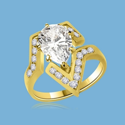 Lulu - Move Forward with this superb Ring, 3.0 Carats in all, with 2.0 Carat Pear Cut Sapphire Essence Center Stone and Melee Accents. 14K Solid Gold.