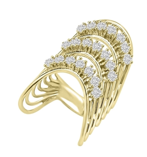 Diamond Essence Designer Ring With Three Curved Rows Of Round Brilliant Stones, 3 Cts.T.W. In 14K Solid Yellow Gold.