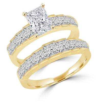 Ring wedding set with emerald and princess cut stones