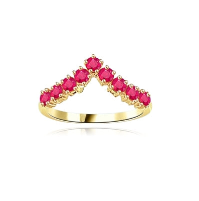 Stacking Rings-V-shaped Ruby rings in yellow gold