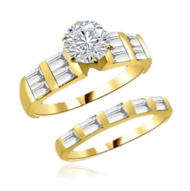 Aeneas and Dido - Brilliant Wedding Set, 2.8 Cts. T.W, 1.0 Ct. Solitaire and Sqaure Baguettes in Bar Setting, in 14K Solid Gold.