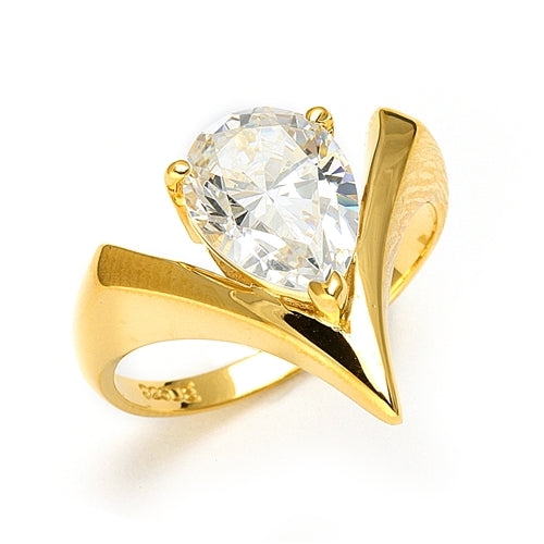 Diamond Essence ring with Pear cut stone. 2.0 Cts. T.W. set in 14K Solid Yellow Gold.