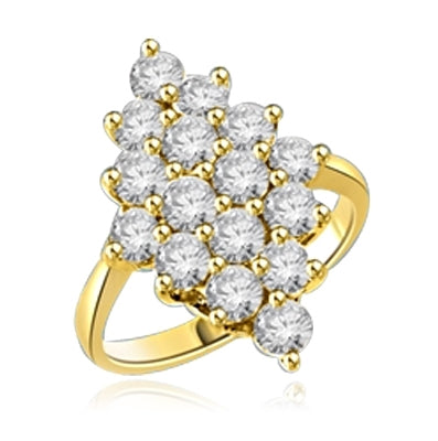Queen Of Diamonds - Cluster Ring, 1.6 Cts. T.W with Melee Stones appropriately set in a glittering Diamond shape. 14K Solid Gold.
