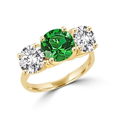 Ring round emerald stone, round brilliant side stones
