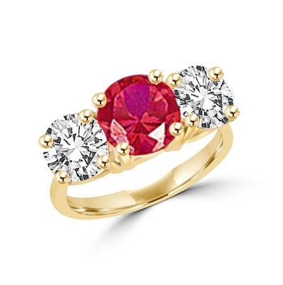 Ring round ruby stone, round brilliant stones on sides