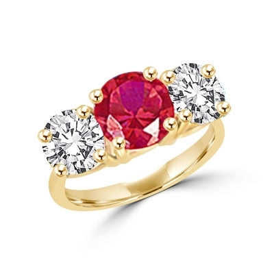 Ring round ruby stone, round brilliant stones on sides