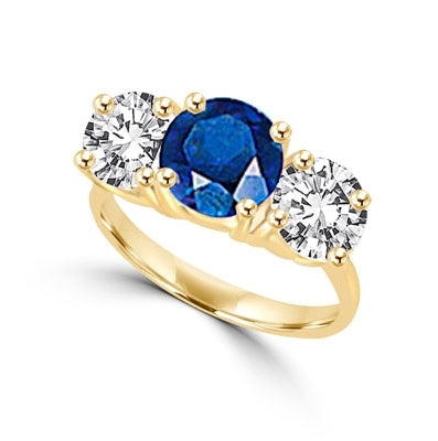 Ring round sapphire stone, round stones on sides