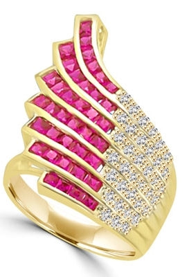 Ring melee and princess cut ruby stones