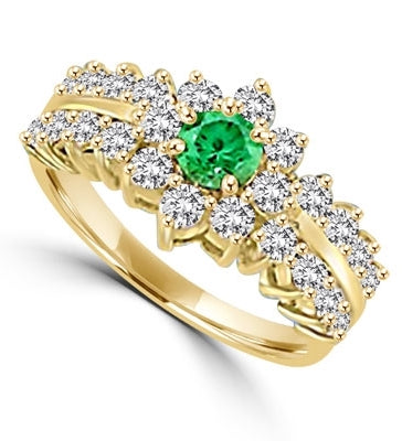 Greenpeace - 1.25 Carats Emerald Center is surrounded by supremely crafted masterpieces. In 14k Solid Yellow Gold.
