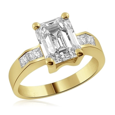 round radiant emerald center stone gold ring