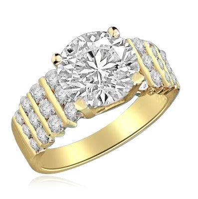 Ring 3 ct round diamond, round jewels in ranks of gold