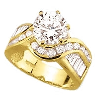 Diamond Essence Designer Ring With 2 Cts. Round Brilliant Set In Six Prongs And Brilliant Channel Set Baguettes And Melee On The Band In 14K Yellow Gold, 4 Cts. T.W.
