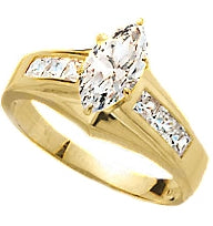 Diamond Essence Ring With 0.75 Ct. Marquise Center Followed By Channel Set Princess Stone Enhance the look Of Band In 14K Yellow Gold, 1.50 Cts.T.W.