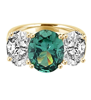 Three stone Jaw dropping oval Emerald stone ring