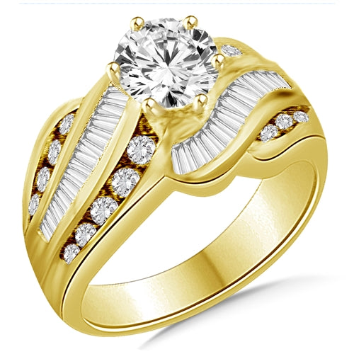 Diamond Essence Ring with Round Brilliant Stone, Melee and Baguettes, 3.0 cts.t.w. - GRD3762