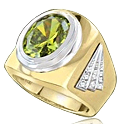 Man's classy wide bodied Ring, two-tone, with Oval cut center stone set in 14K Solid Yellow Gold, 6.15 Ctw.T.W.
