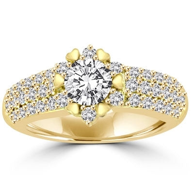 Ring round stone, golden prongs, melee, small round stones