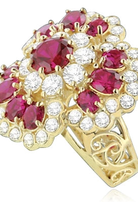 Ring floral design ruby round stone