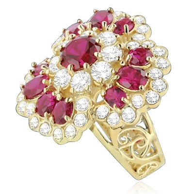 Ring floral design ruby round stone
