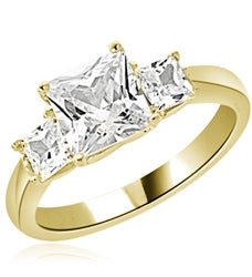 Diamond Essence Three Princess Stones Ring with 1.50 Cts. Center and 0.25 Cts. on each side,2 Cts.T.W. set in 14K Yellow Gold.
